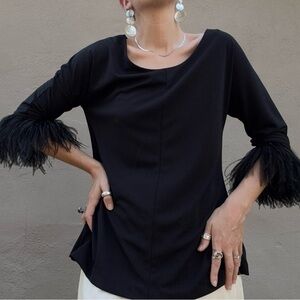 Vintage Black Feather Cuff Top